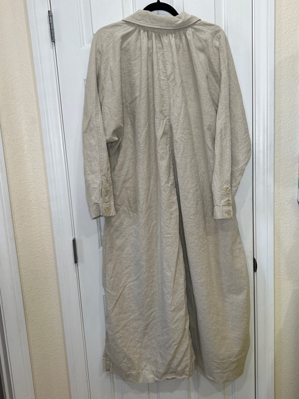 Free People Linen Blend Button Down Maxi Dress Duster Pockets Beige Large - Picture 10 of 12